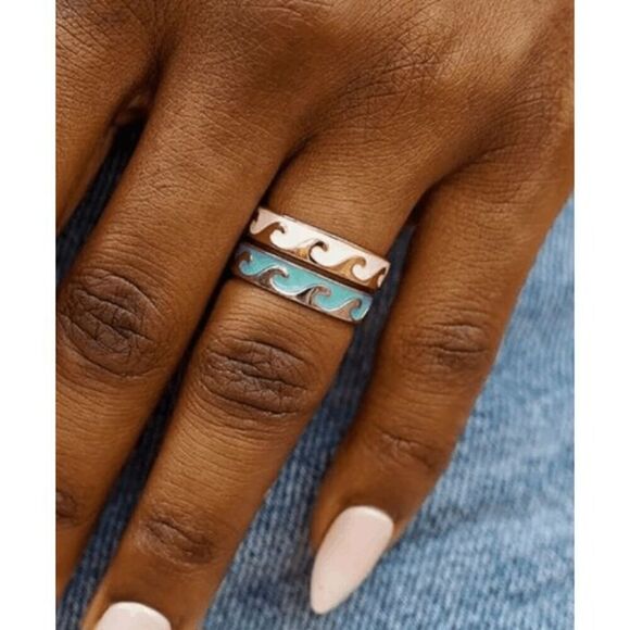 NWOT Set of 4 Y2K Enamel Rings, Wave, Mountain, Star - size 7 - Picture 5 of 6